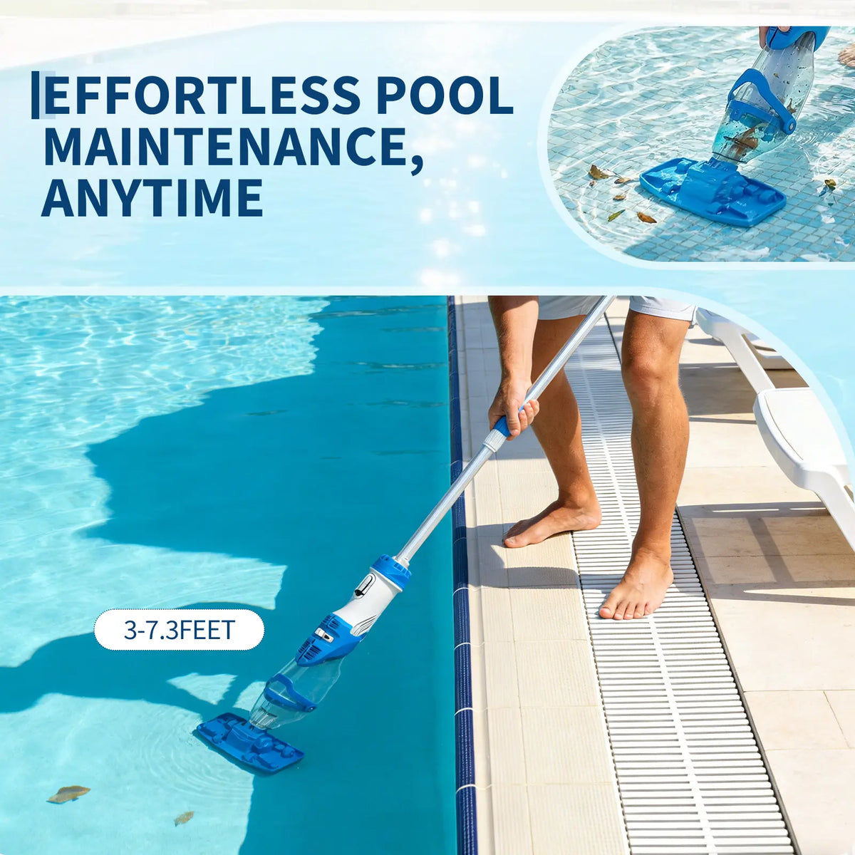 Wireless Pool Vacuum Cleaner with LED & Telescopic Pole