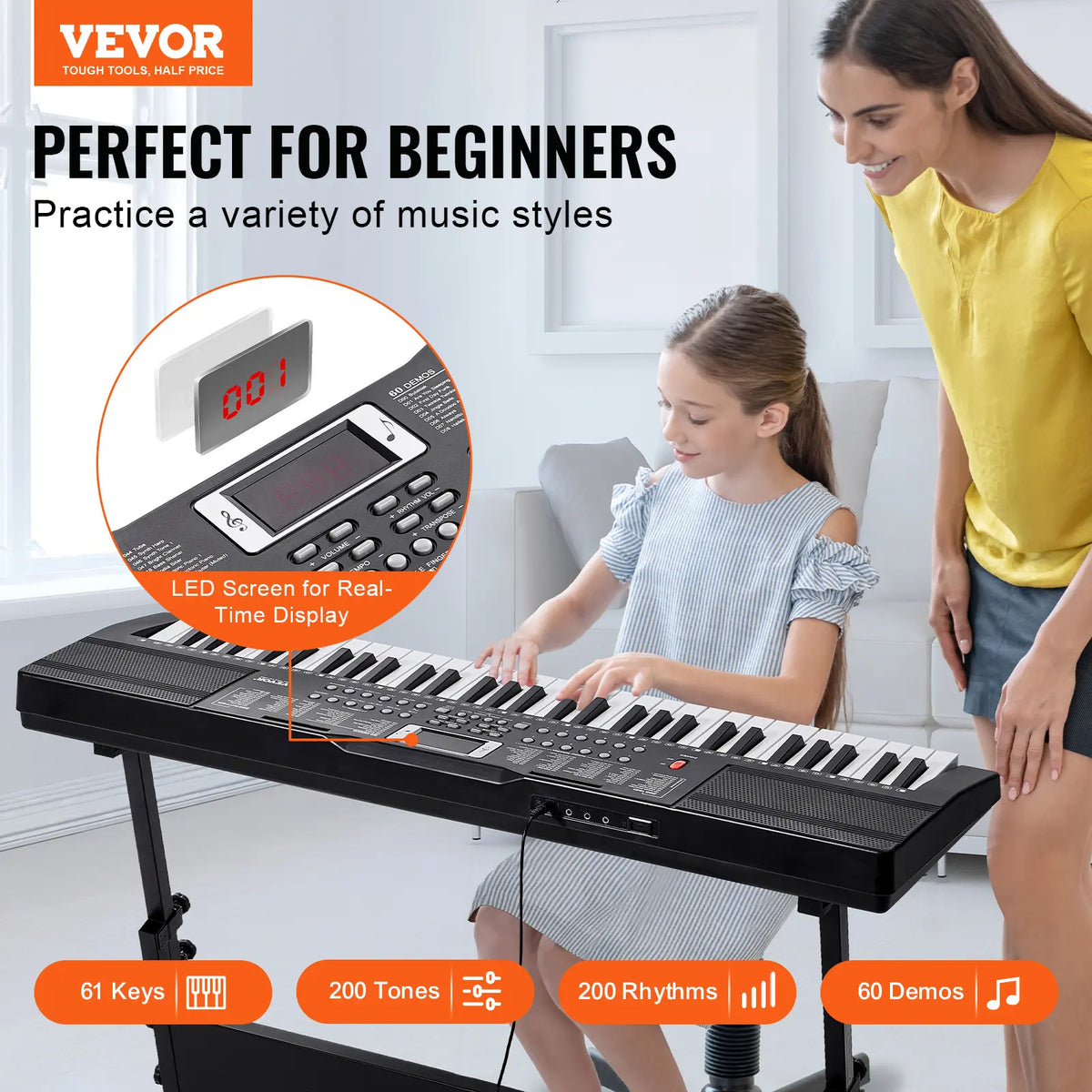 61-Key Digital Keyboard Piano | 200 Tones