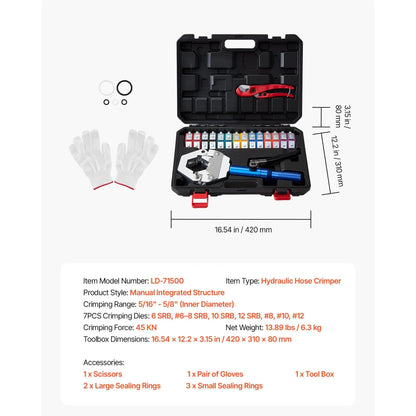 Hydraulic A/C Hose Crimper Kit | 7 Dies