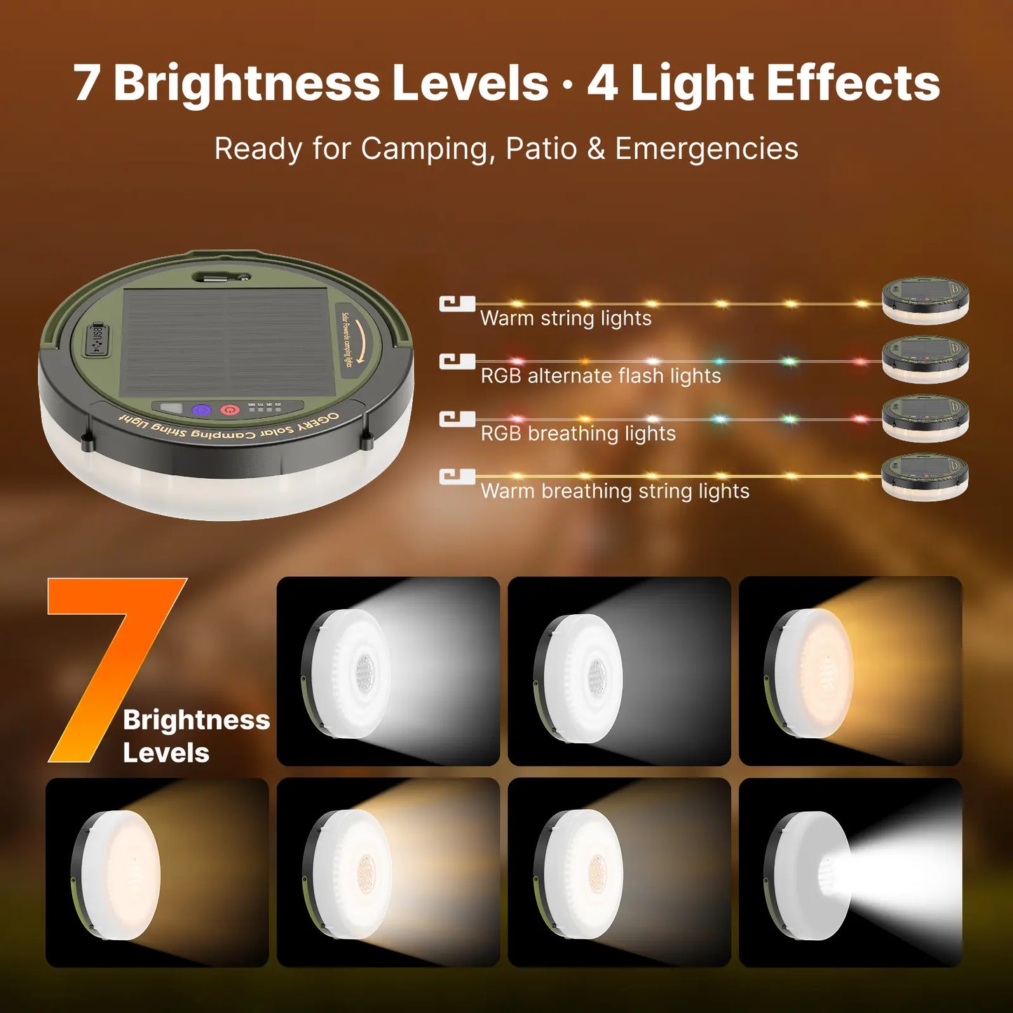 Solar Camping String Lights – 49.2FT Retractable LED