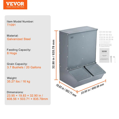 Galvanized Steel Hog Feeder | 3.7 Bushel | Double Door