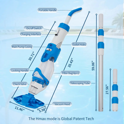 Wireless Pool Vacuum Cleaner with LED & Telescopic Pole