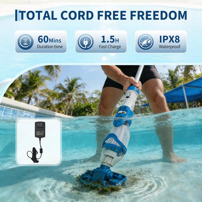 Wireless Pool Vacuum Cleaner with LED & Telescopic Pole